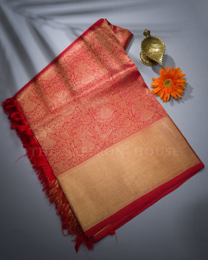 Rich Red Handwoven Kanjivaram Silk Saree - TSH814
