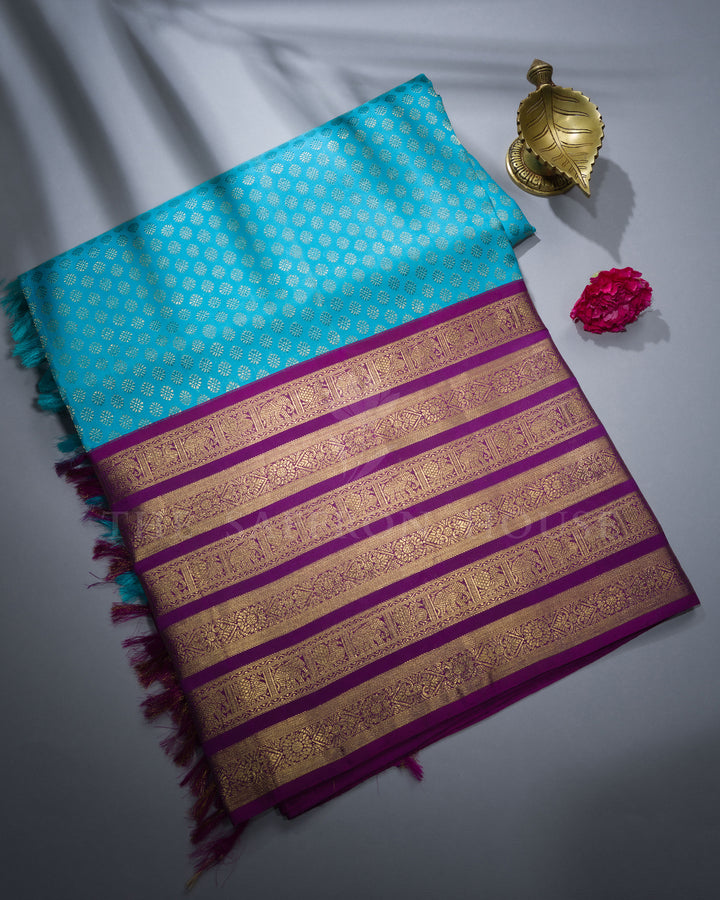 Sky Blue And Purple Handwoven Kanjivaram Silk Saree - TSH847