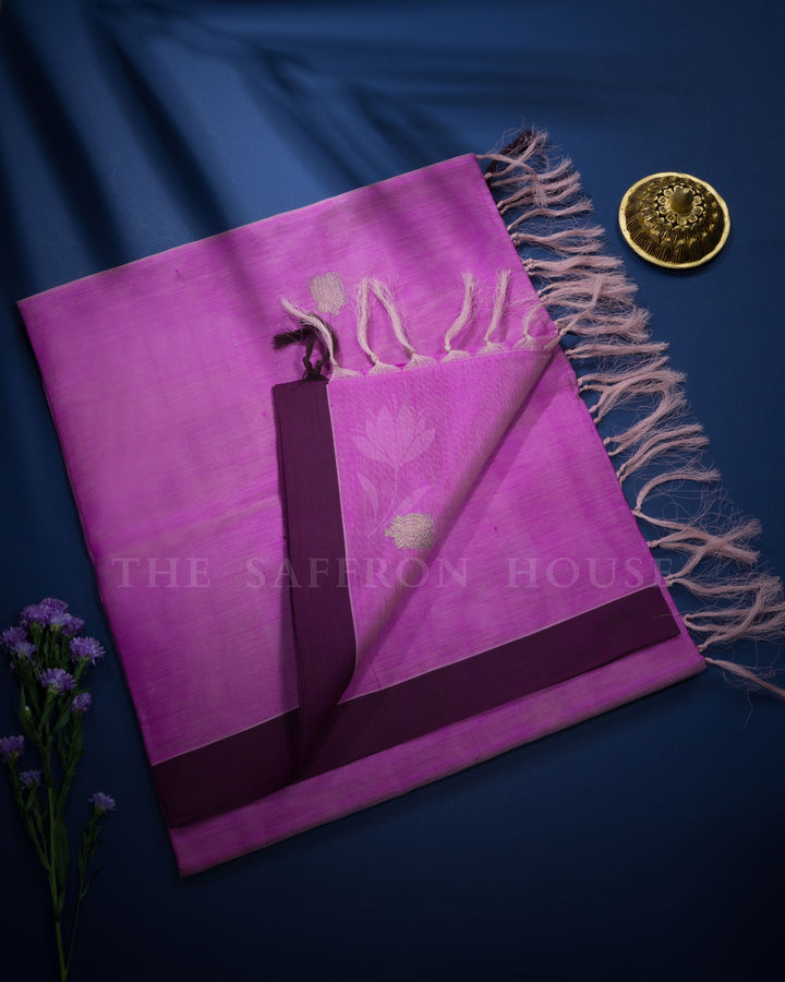 Lavender And Wine Cotton Silk Saree - TSH110022