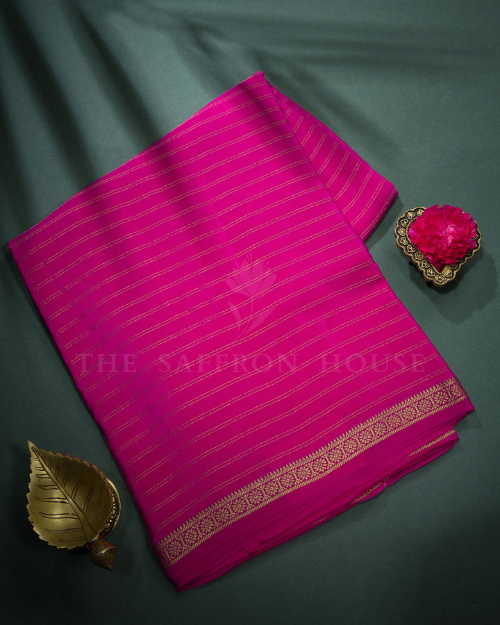 Bright Rani Pink Pure Zari Mysore Silk Saree - TSH2506147