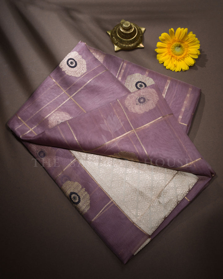 Mauve And Beige Gold Handwoven Organza Banarasi Saree - TSH110077