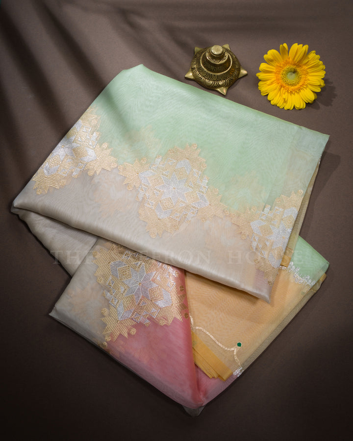 Pastel Shade Multicolour Handwoven Organza Banarasi Saree - TSH110084