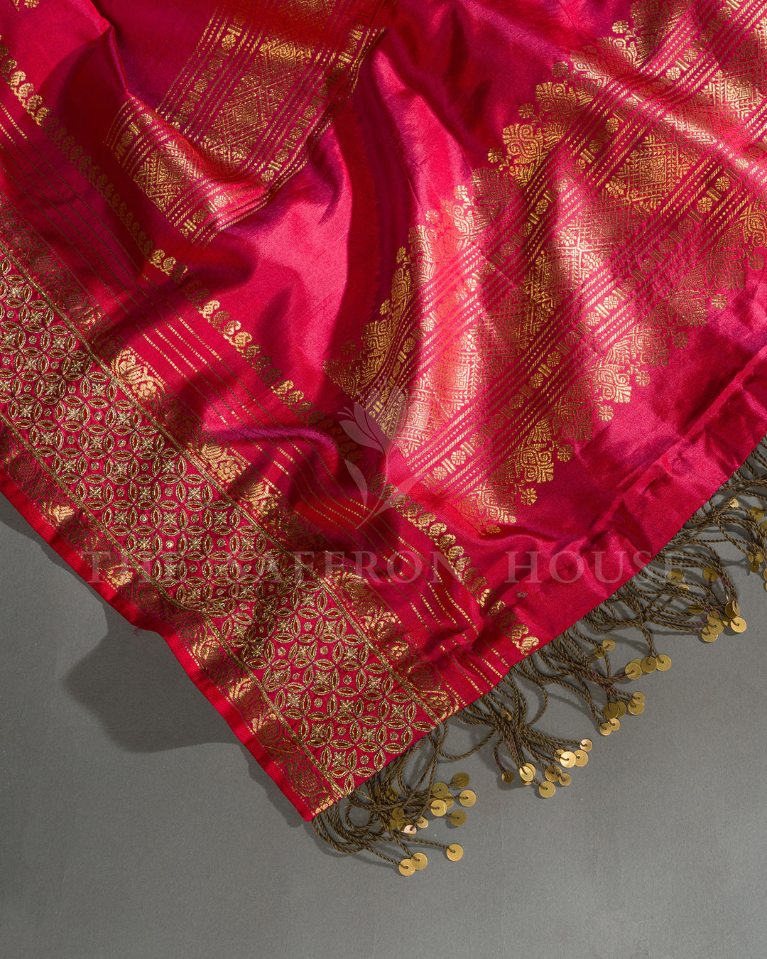 Olive Green & Pink Hand Embroidered Kanchivaram Silk Saree