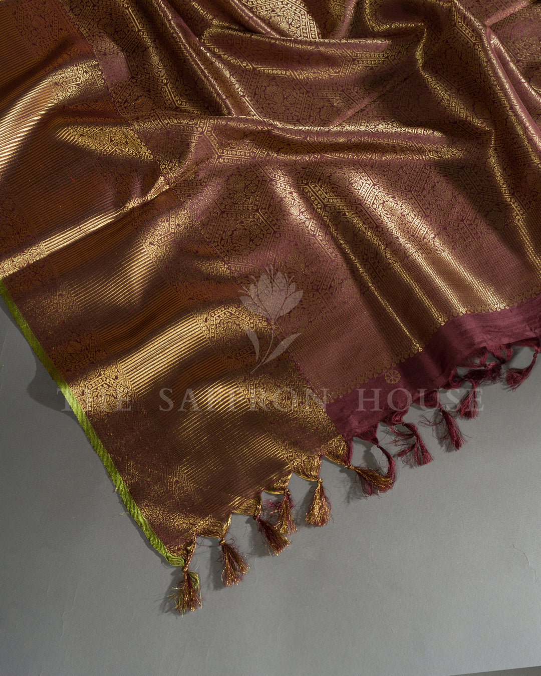 Baby Pink & Maroon Hand Embroidered Kanchivaram Silk Saree