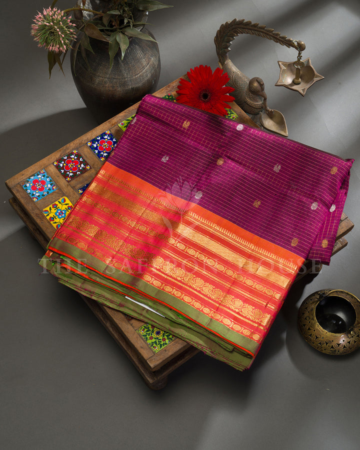 Magenta & Coral Gadwal Silk Saree