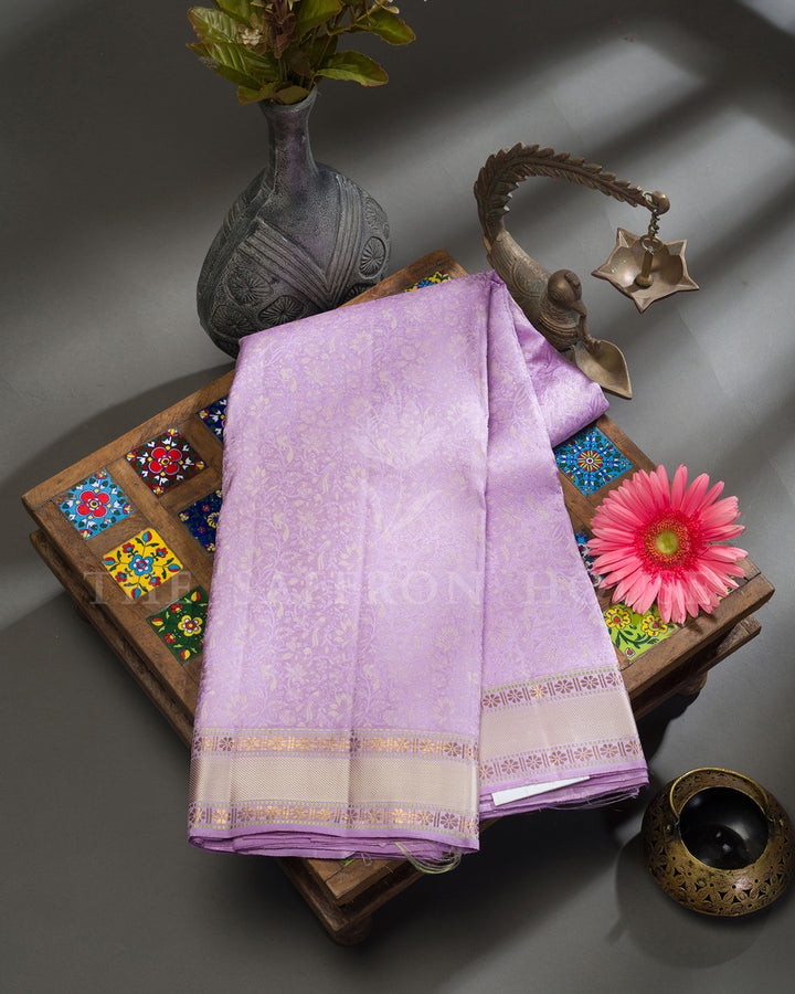 Lavender Kanchivaram Silk Saree with Floral Jaal
