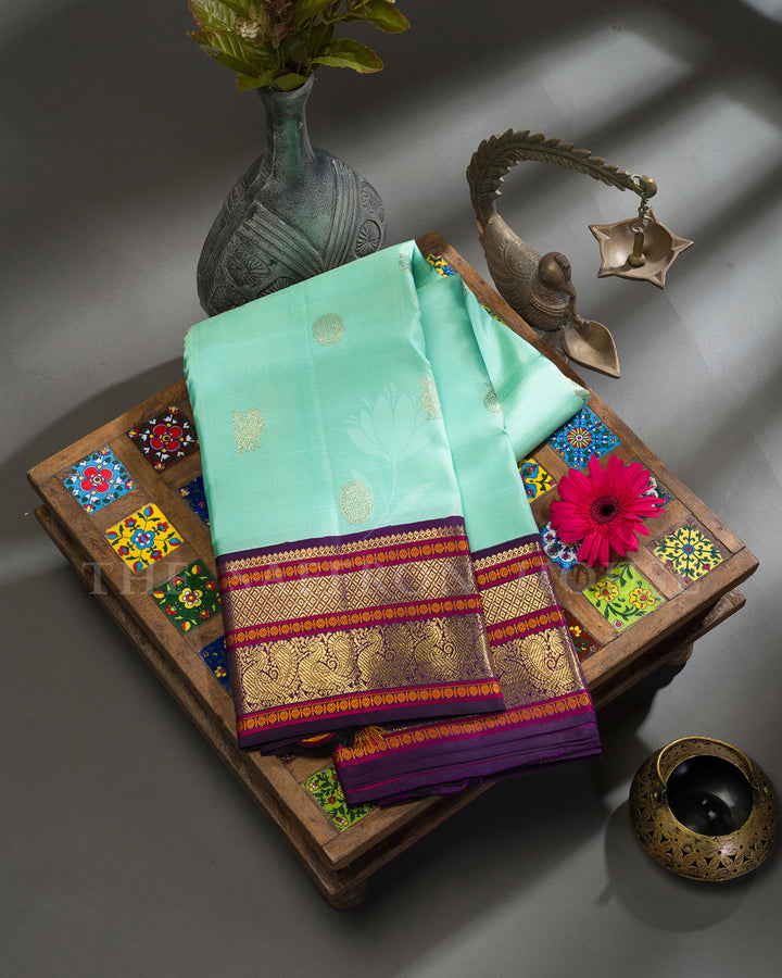 Aqua Blue & Purple Kanchivaram Silk Saree
