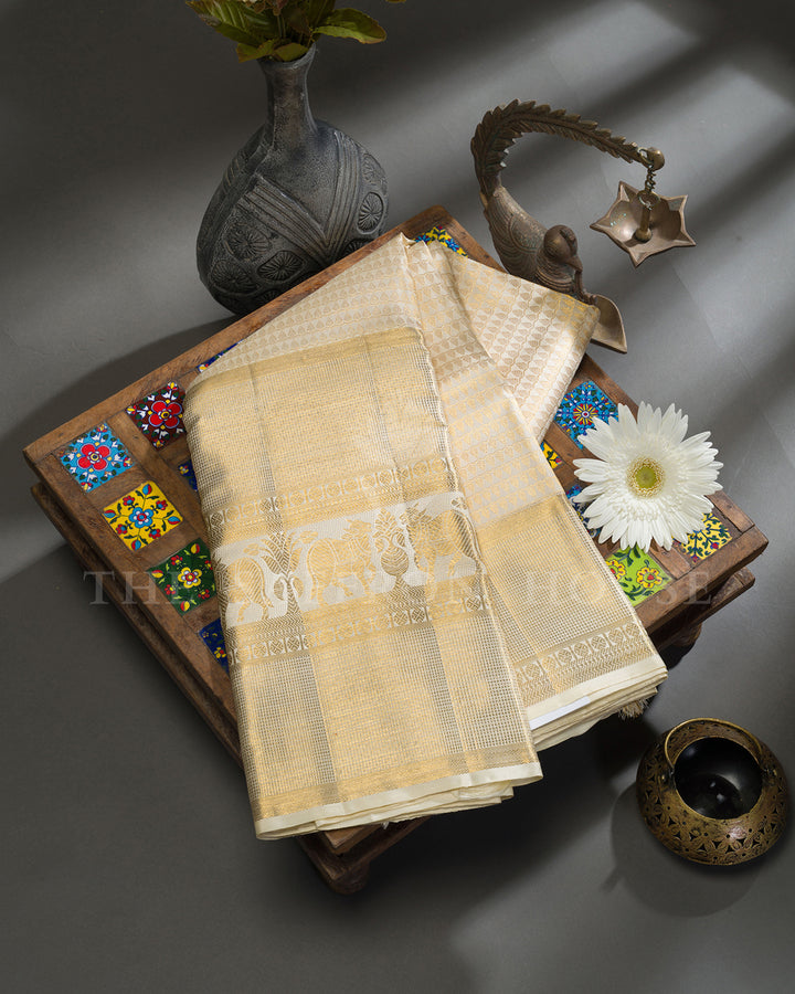 Cream Kanchivaram Brocade Silk Saree