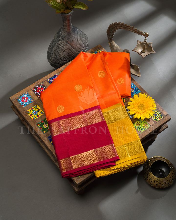Orange & Mustard Kanchivaram Silk Saree