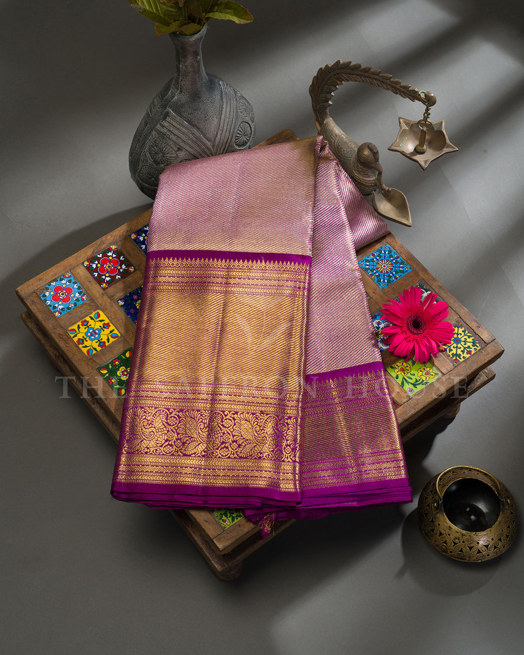 Purple Zari Lines Brocade Kanchivaram Silk Saree