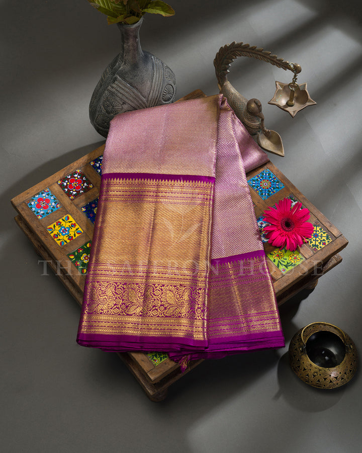 Purple Zari Lines Brocade Kanchivaram Silk Saree