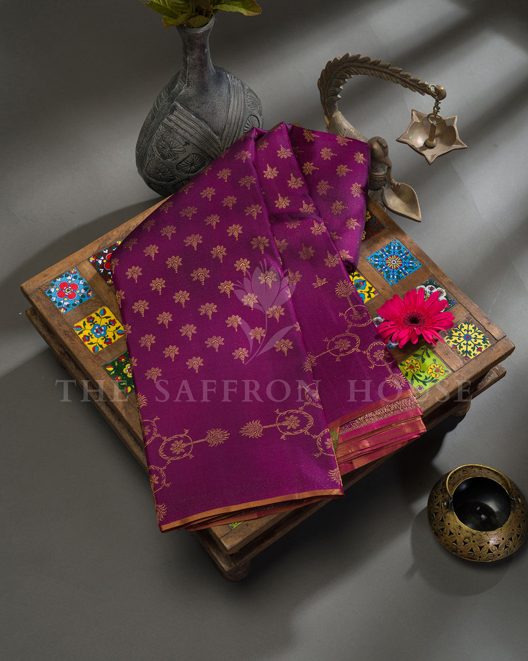 Dual Tone Purple Kanchivaram Silk Saree