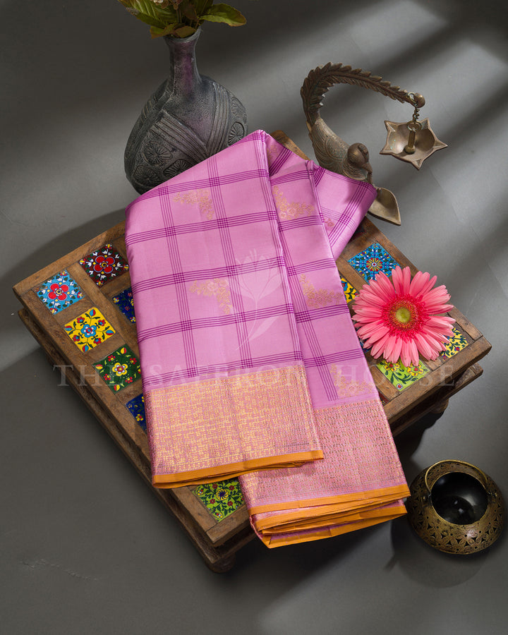 Lilac Pink Checks Kanchivaram Silk Saree