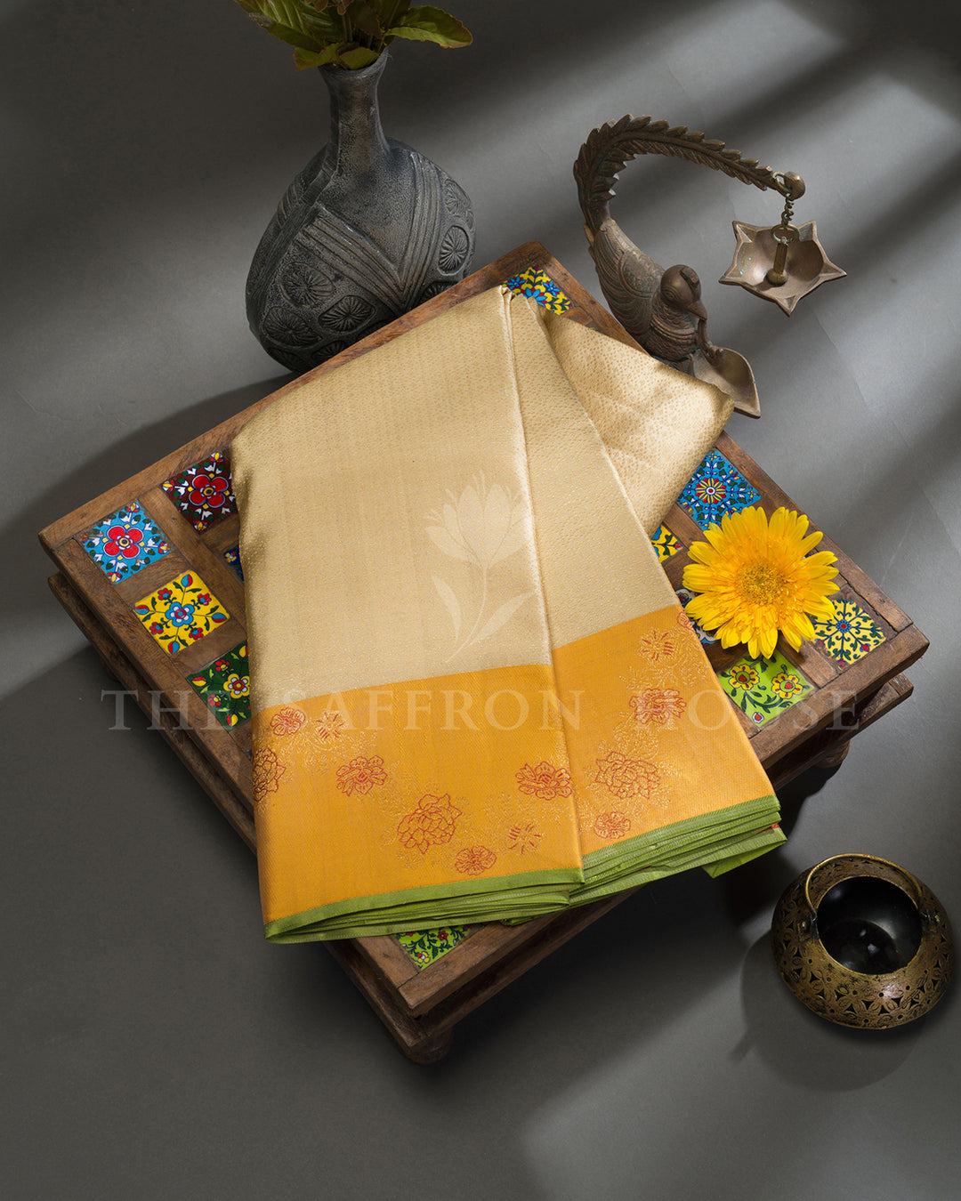 Cream Kanchivaram Silk Saree