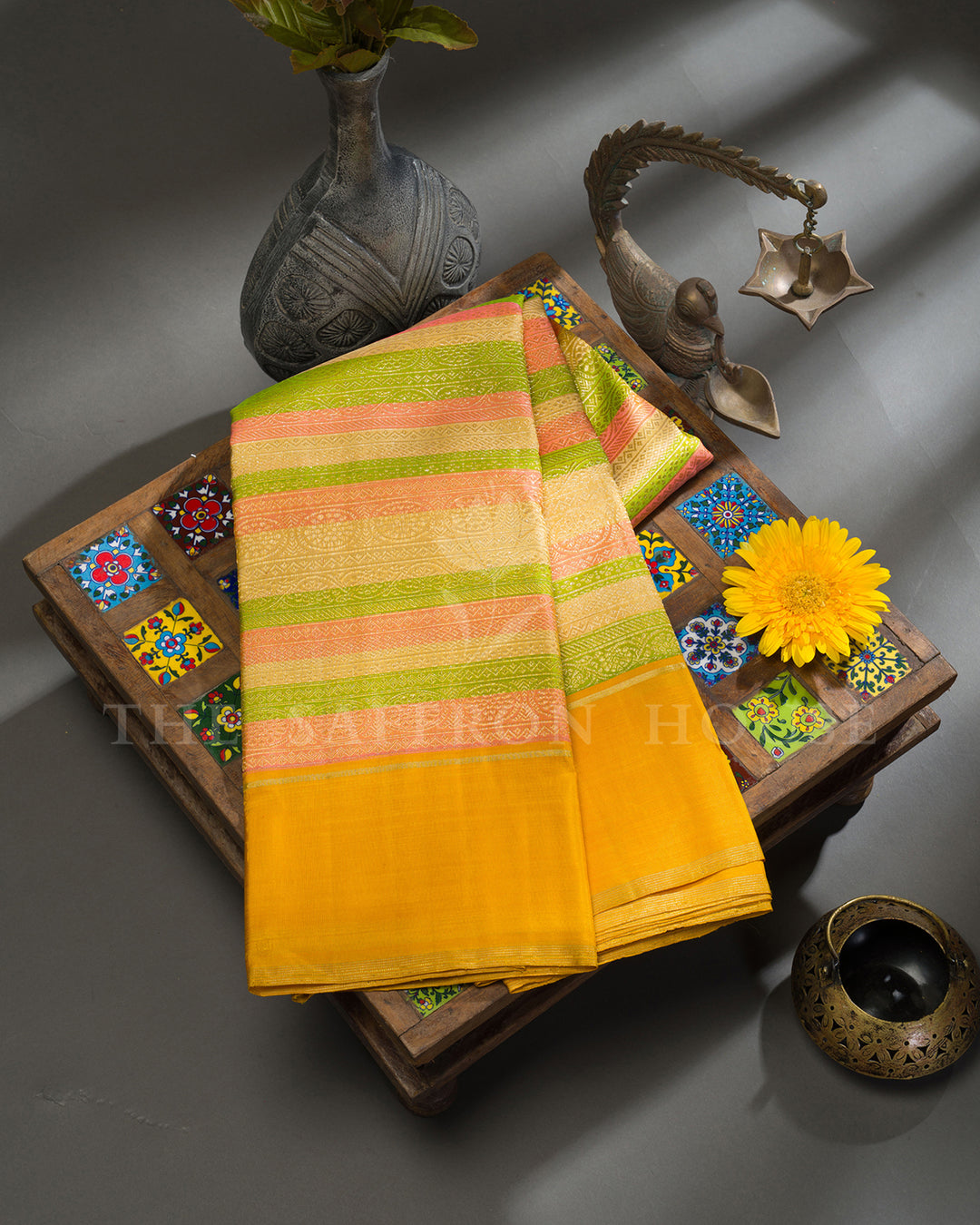 Multicolour Striped Kanchivaram Silk Saree