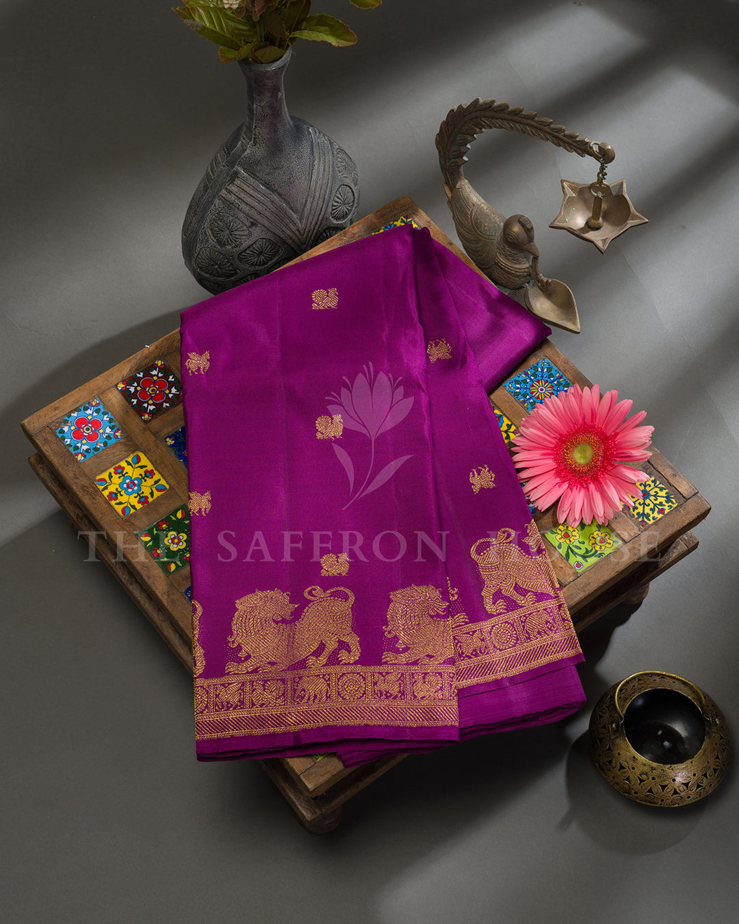 Magenta Purple Kanchivaram Silk Saree with Yali Border