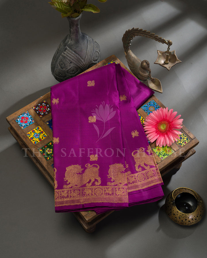 Magenta Purple Kanchivaram Silk Saree with Yali Border