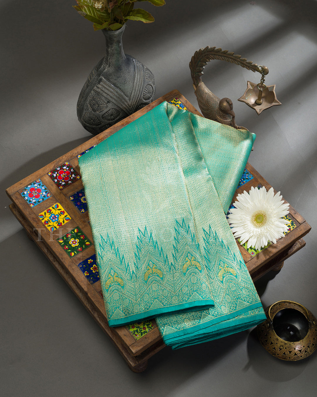 Turquoise Blue Kanchivaram Brocade Silk Saree