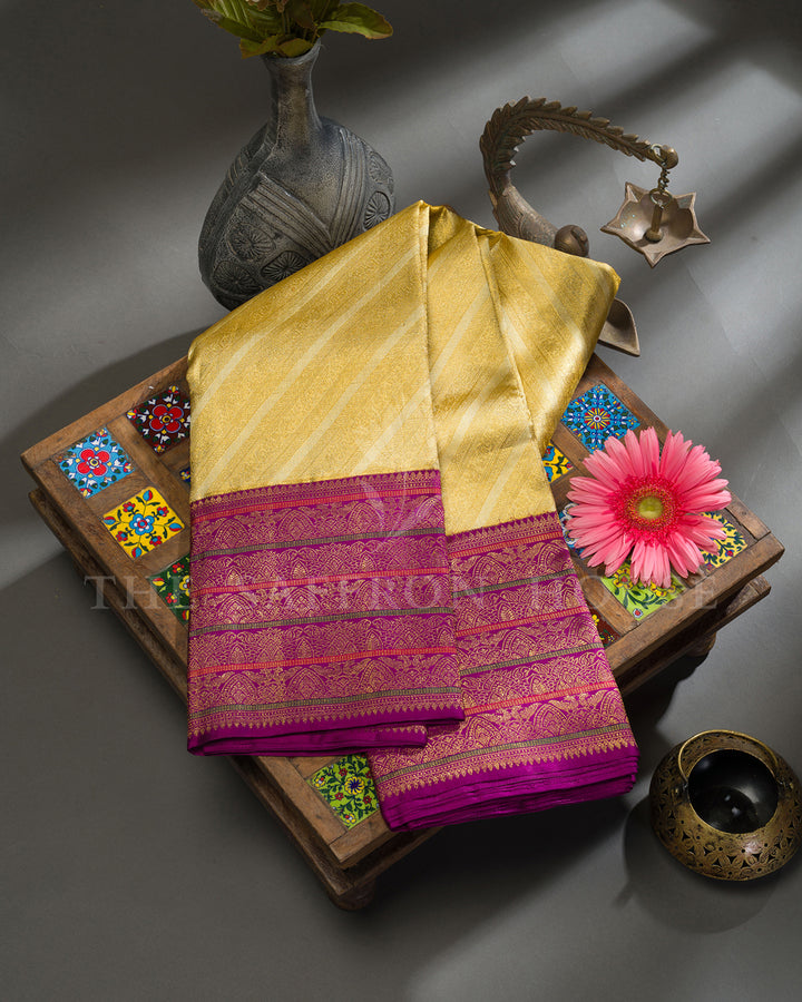 Gold & Magenta Korvai Kanchivaram Silk Saree