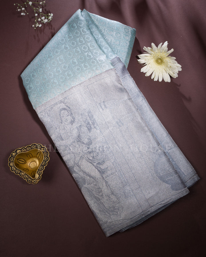 Handloom Kanjivaram Silk Saree in Powder Blue And Grey - TSH250118