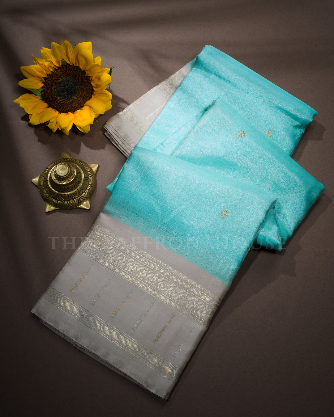 Aqua Blue And Light Grey Handwoven Kanjivaram Silk Saree - TSH250249-view1
