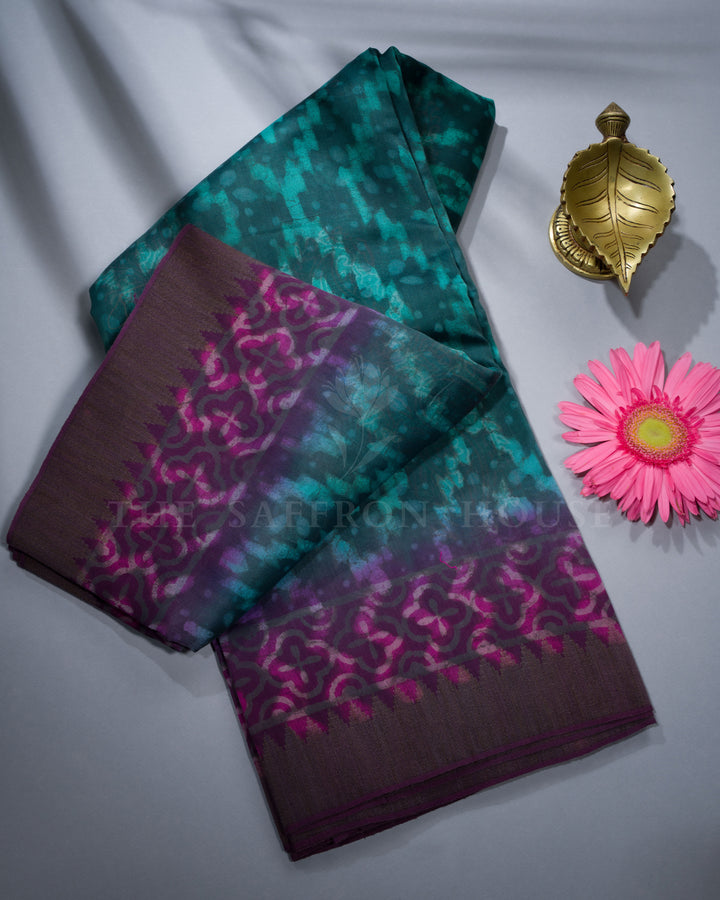 Dark Teal and Magenta Pink Chanderi Silk Cotton Saree - TSH8460024