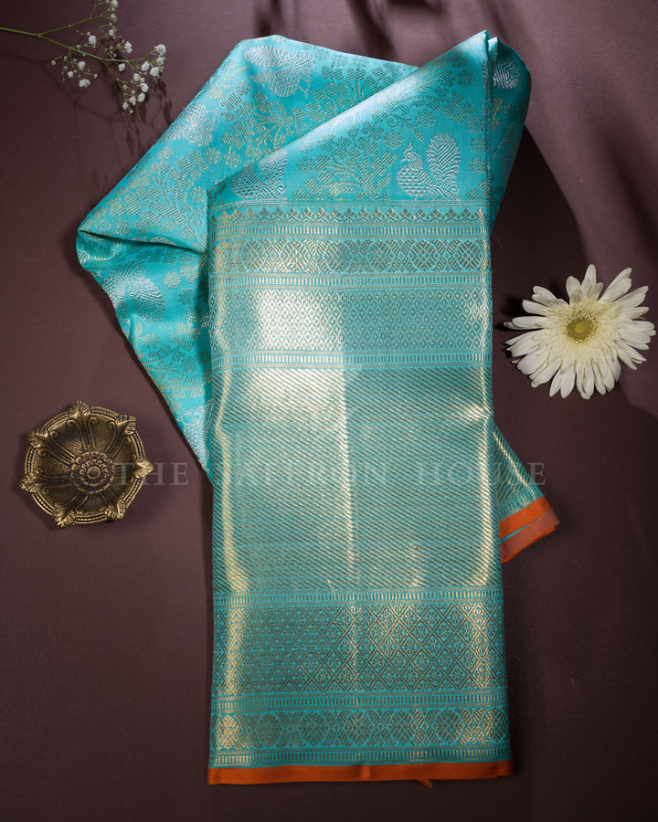 Handloom Kanjivaram Silk Saree in Turquoise Blue  - TSH250288