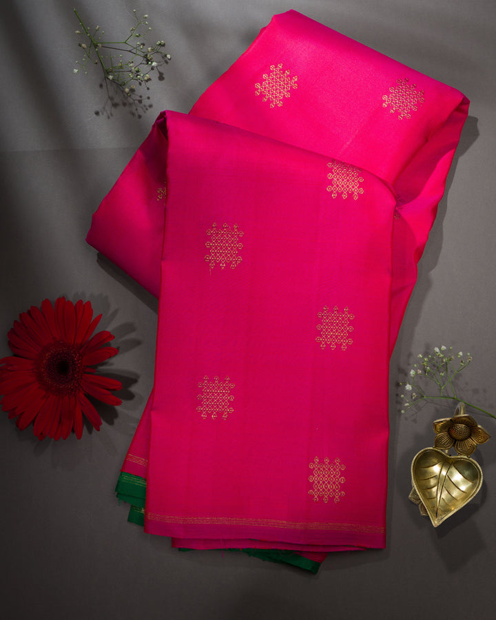 Rani Pink And Bottle Green No Border Handwoven Kanjivaram Silk Saree - TSH2506227