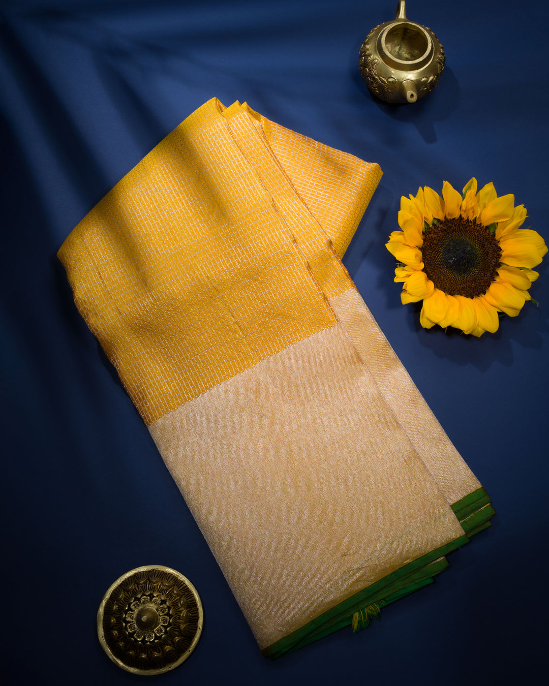 Golden Yellow And Yellowish Silver Handwoven Kanjivaram Silk Saree - TSH2506128-1