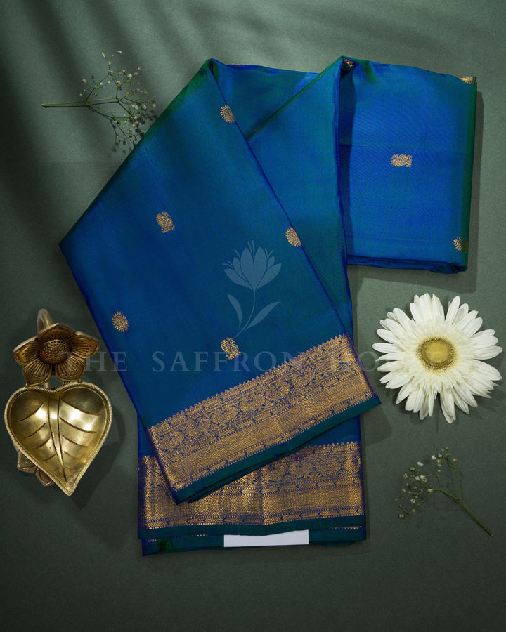 Peacock Blue Handwoven Kanjivaram Silk Saree - TSH2506205
