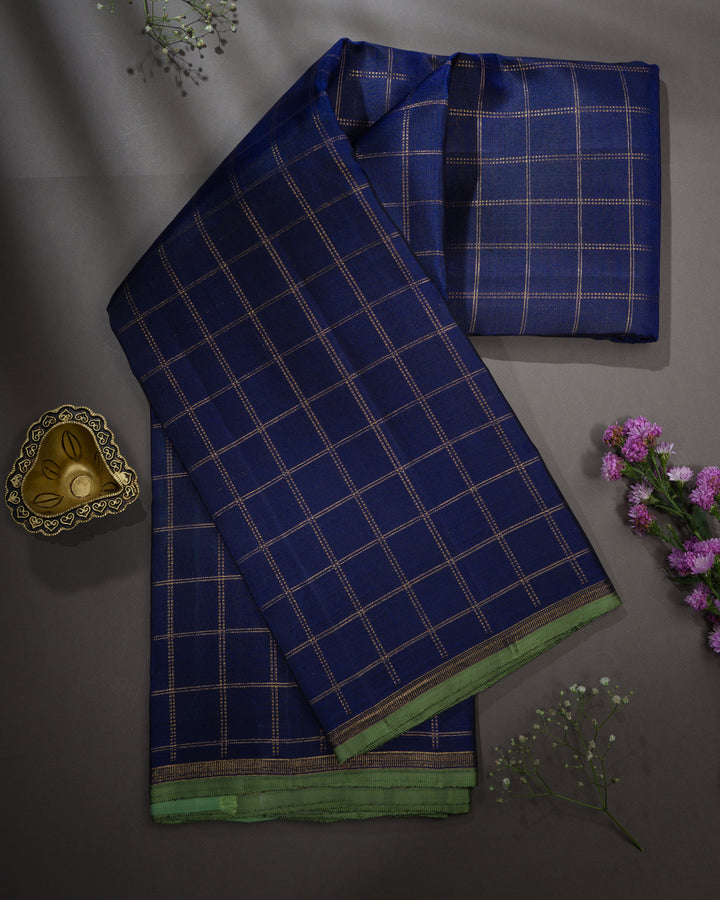 Royal Blue And Olive Green Handwoven Kanjivaram Silk Saree - TSH2506234