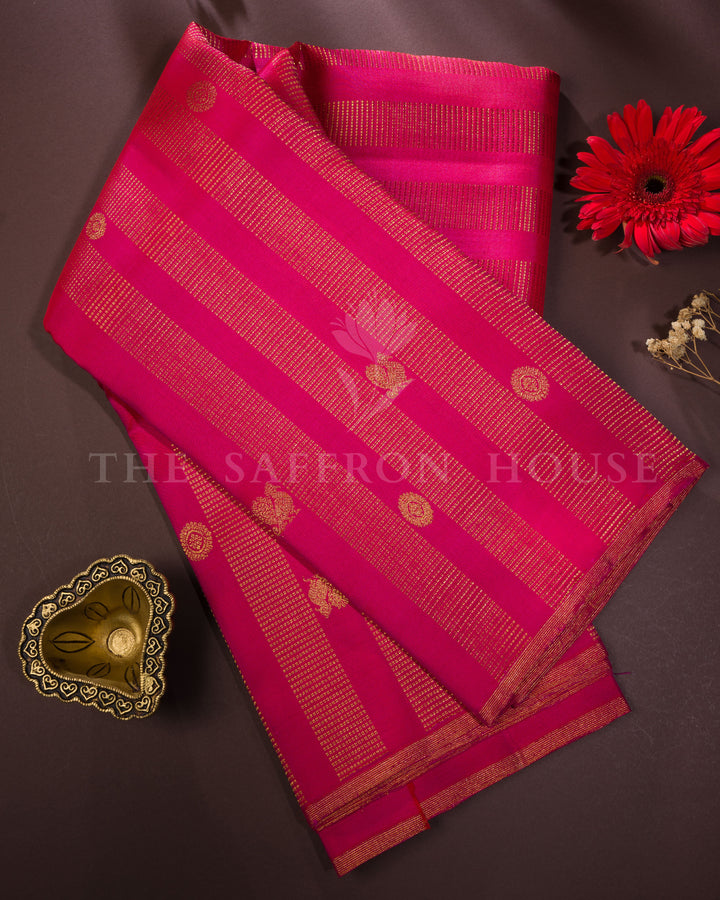 Handloom Borderless Pure Kanjivaram Silk Saree in Rani Pink - TSH6068