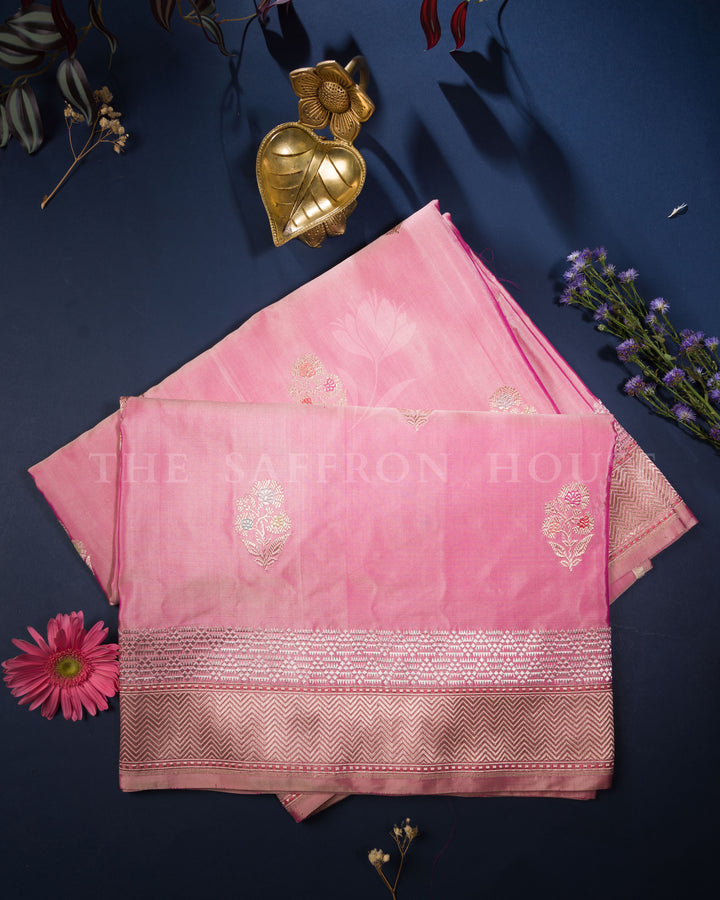 Blush Pink Mashru Banarasi Saree with Geometric Zari Highlights