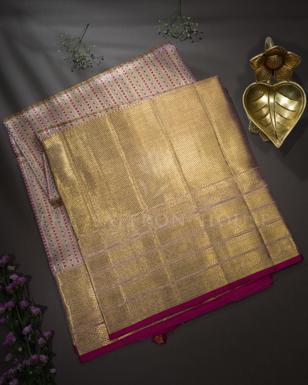Rose Gold Handwoven Tissue Kanjivaram Silk Saree - TSH2506298