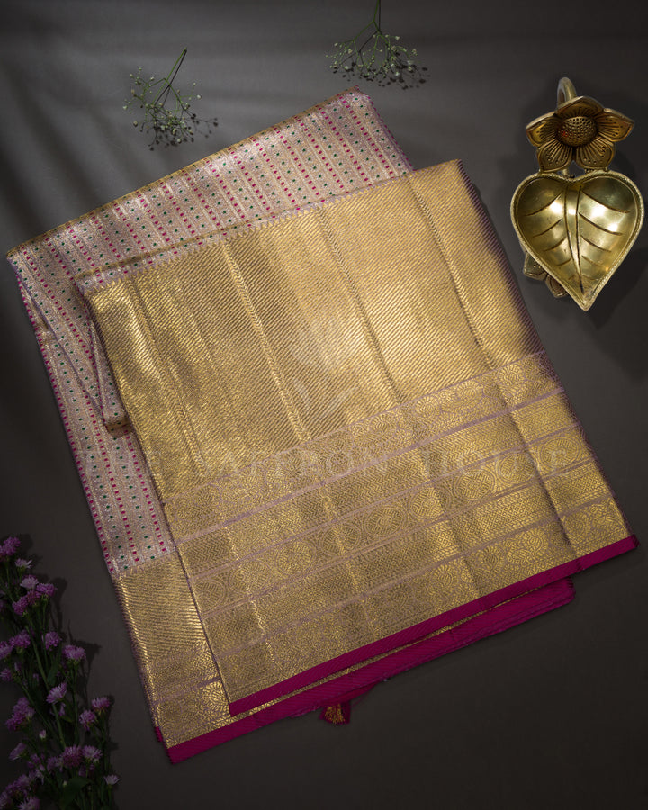 Rose Gold Handwoven Tissue Kanjivaram Silk Saree - TSH2506298