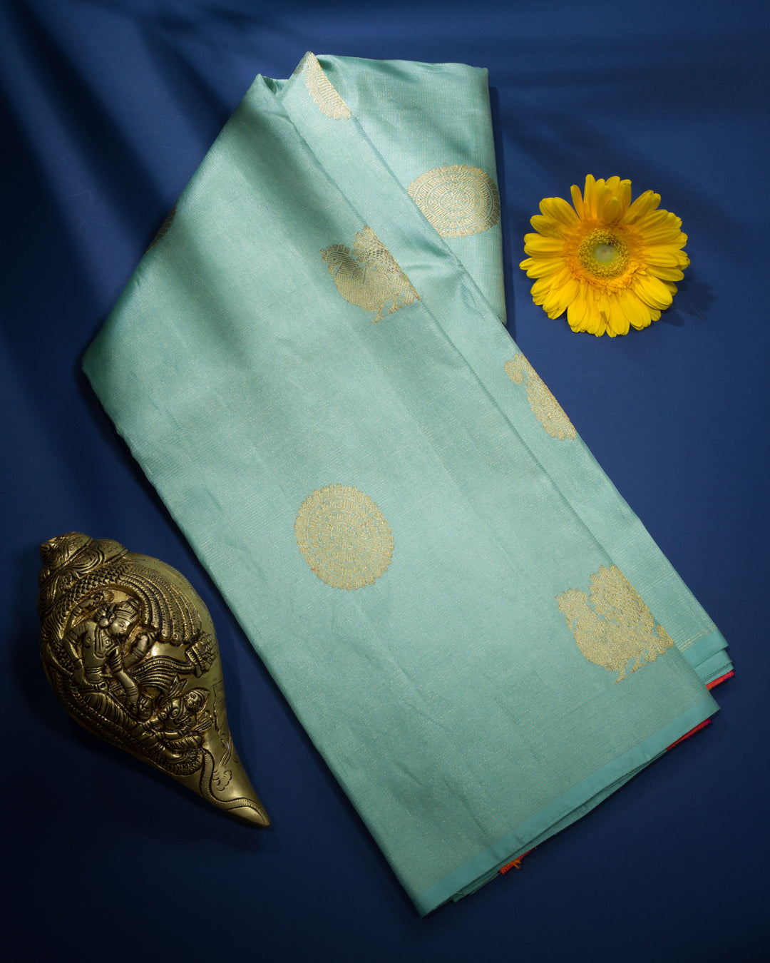 Sea Green Handwoven Kanjivaram Silk Saree - TSH807-View1