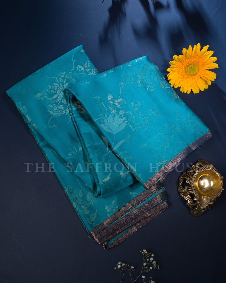 Handloom Kanjivaram Silk Saree in Teal Blue - TSH250171