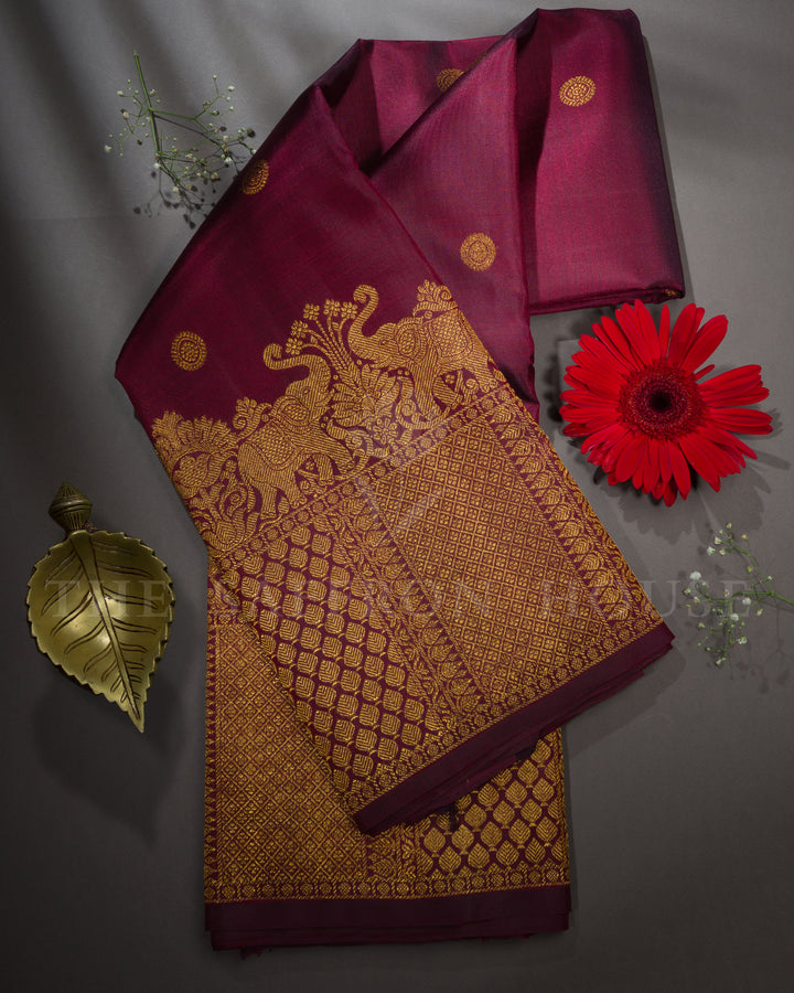 Maroon Handwoven Brocade Kanjivaram Silk Saree - TSH2506218