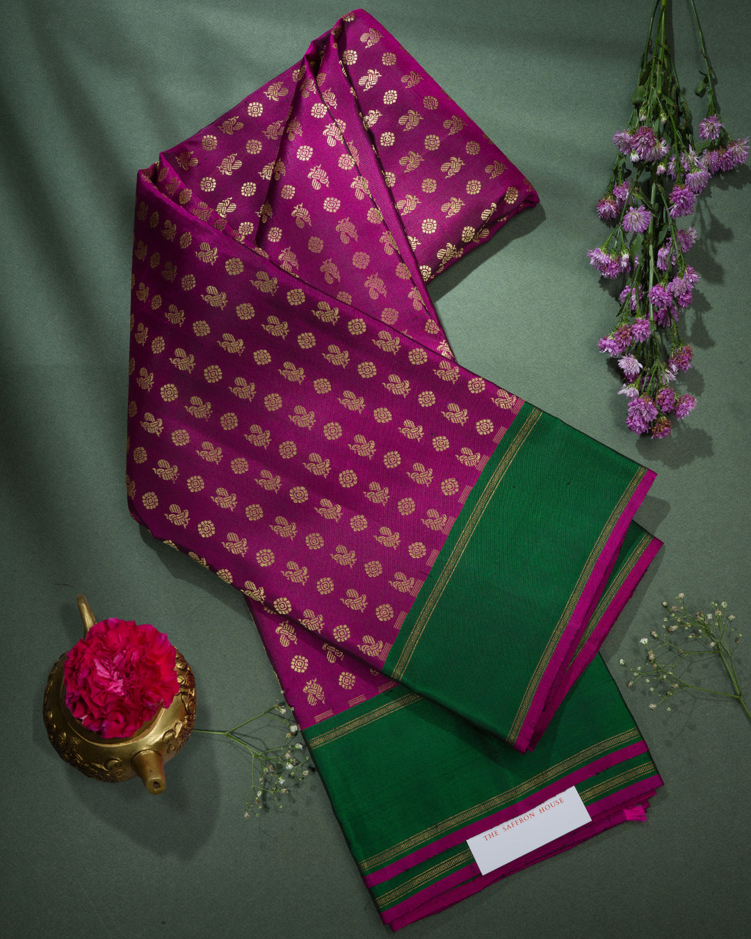 Purple And Bottle Green Handwoven Korvai Kanjivaram Silk Saree - TSH2506208