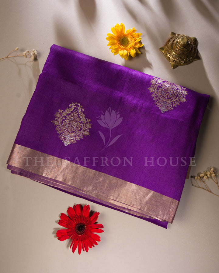 Varnika – Pure Handwoven Tussar Silk Saree in Royal Purple - TSH250297