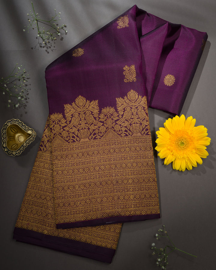 Purple Handwoven Brocade Kanjivaram Silk Saree - TSH2506215