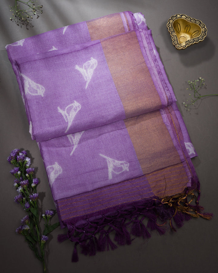 Lavender Handwoven Tussar Shibori Printed Saree - TSH8460062
