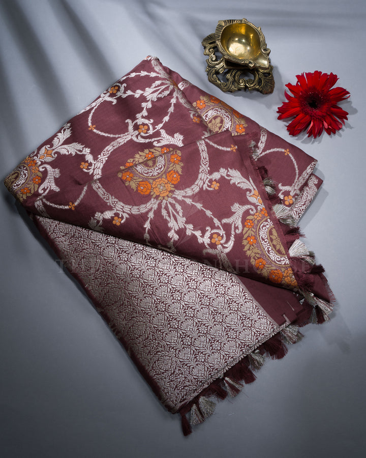 Chocolate Brown Handwoven Banarasi Silk Saree - TSH2506172-view1