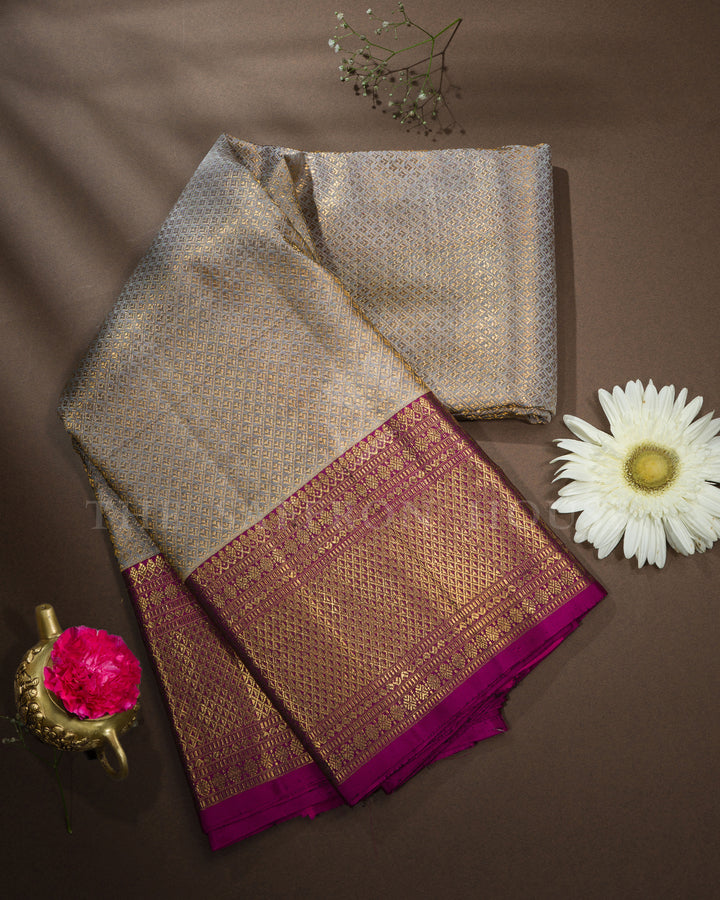 Grey And Magenta Handwoven Brocade Kanjivaram Silk Saree - TSH2506262