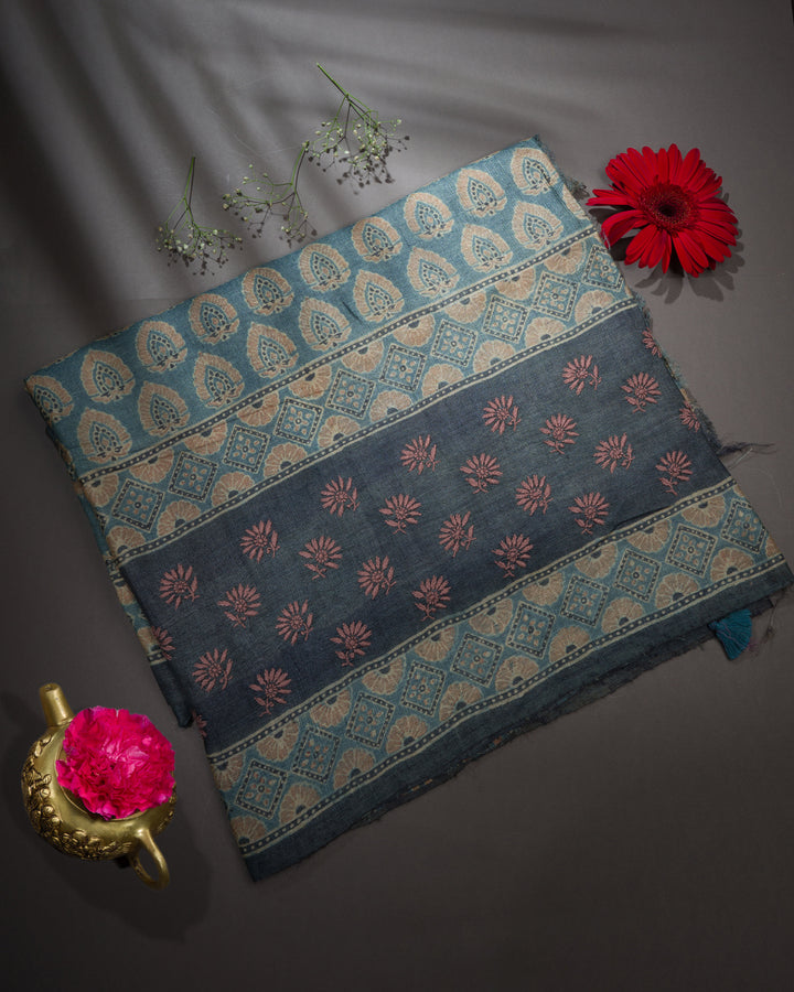 Blue Green Handwoven Tussar Silk Saree - TSH5064