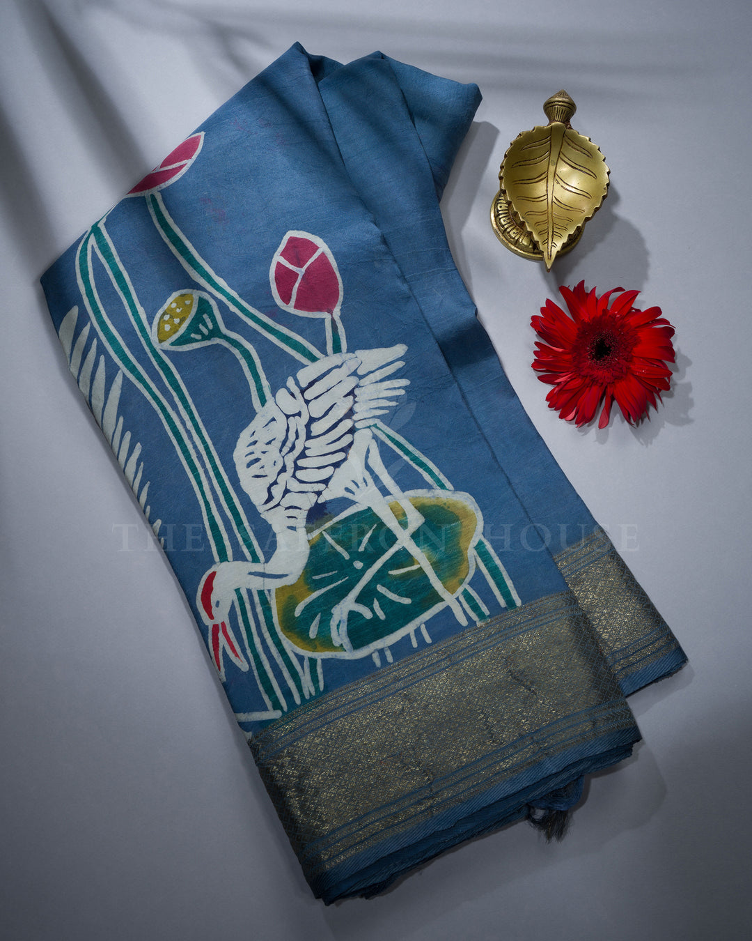 Blueish Grey Printed Kanjivaram Silk Saree - TSH8460019-view1