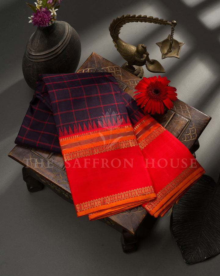 Black & Red Kanchivaram Silk Saree