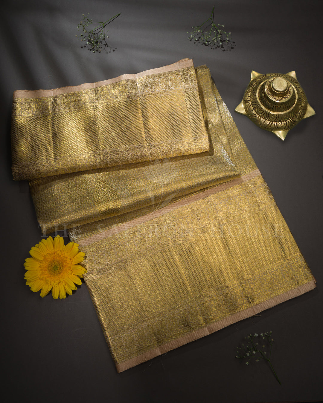 Gold Handwoven Tissue Kanjivaram Silk Saree - TSH2506286