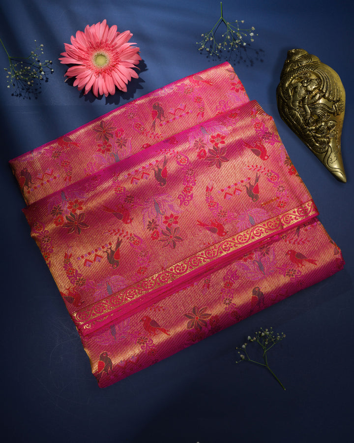 Collector’s Kanchi Jamdhani Weave Saree with Intricate Meenakari