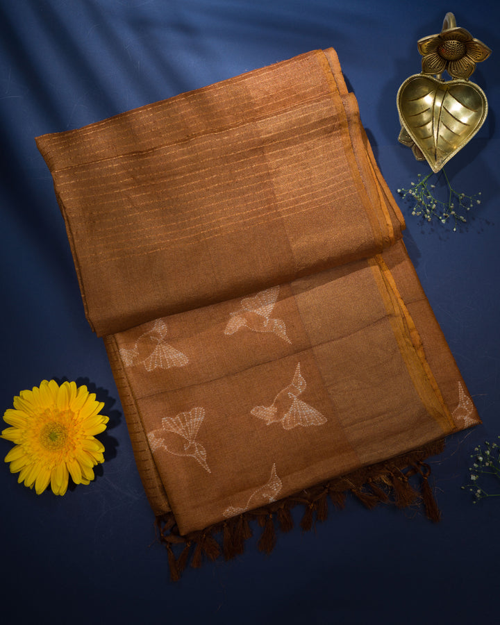 Rust Handwoven Tussar Saree - TSH8460061